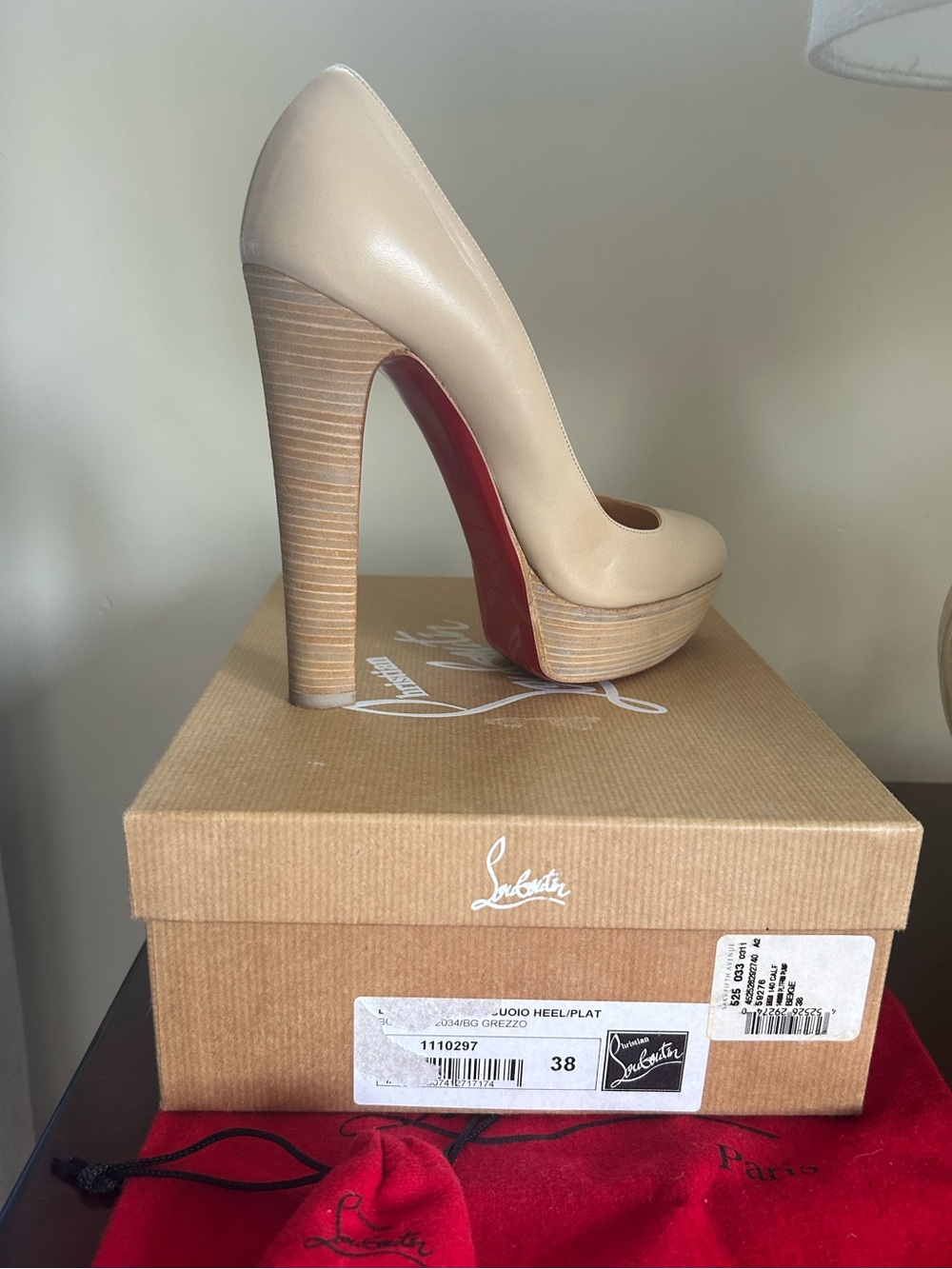 Christian Louboutin Beige Leather Platform Pump with Red Sole
